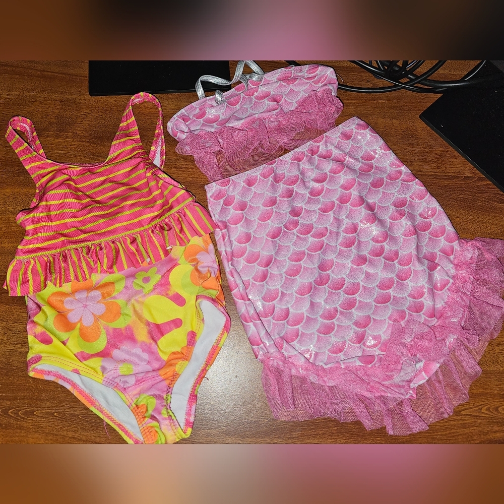 Pink and Yellow Girls' Swimsuit Set